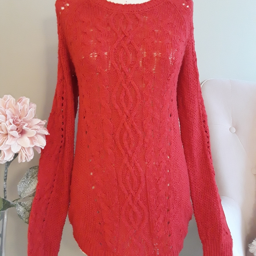 (SO...) Red Cable Knit Sweater Tunic Medium